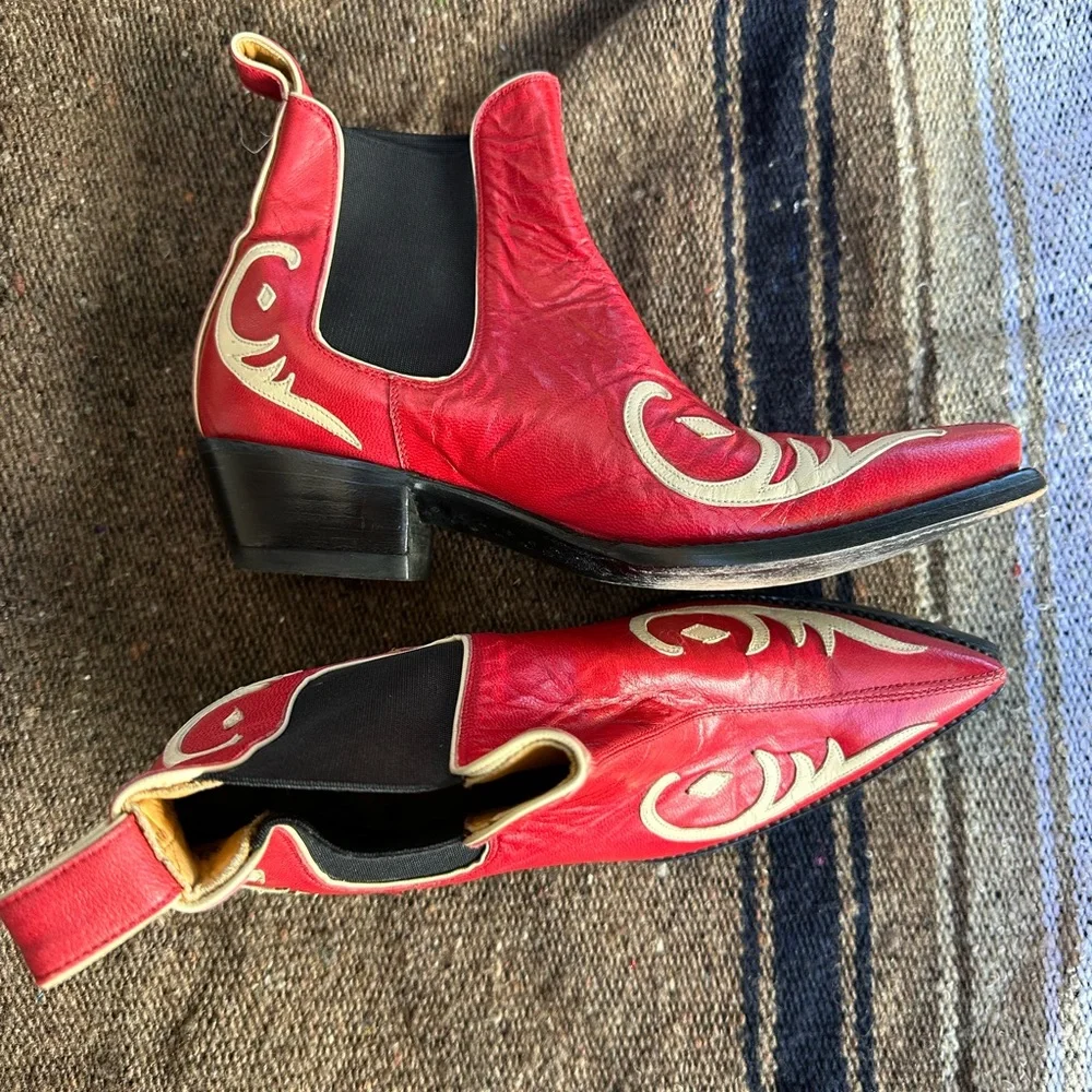 Old Gringo Red and Cream Ankle Boots - Picture 5 of 6